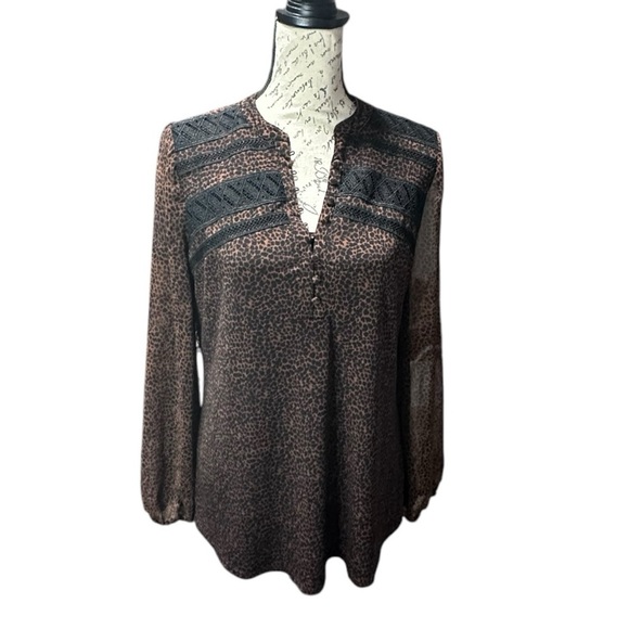 White House Black Market Tops - White House Black Market Brown and Black Leopard Print Layered Top Size Small
